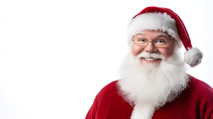 Naklejka premium Santa Claus, wide white background Placed on the right side of the picture. : Generative AI