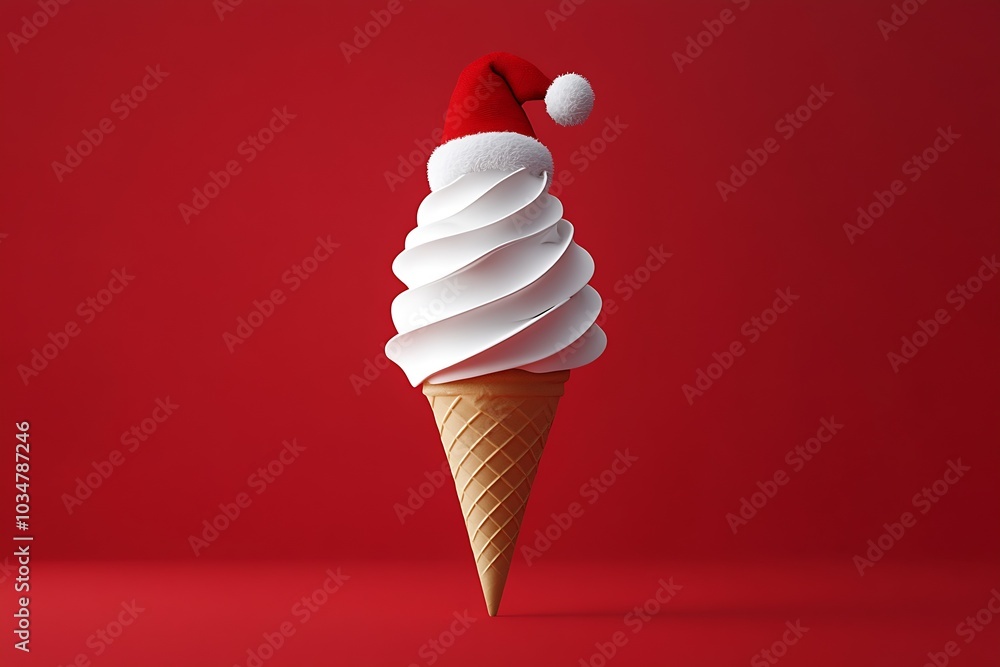 Aufkleber a whimsical christmas-themed ice cream cone shaped like a christmas tree. : generative ai