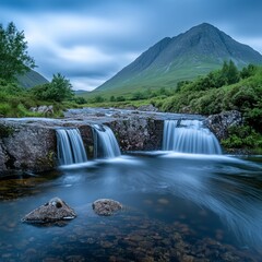Fototapeta premium Waterfall snap at Glen Etive near Loch Etive