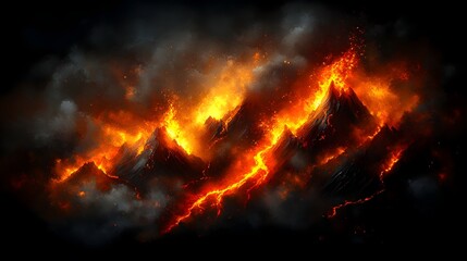 Obraz premium Volcanic Eruption with Cascading Lava and Swirling Smoke