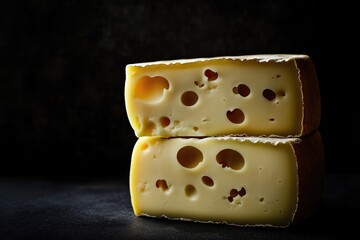 Two Slices of Swiss Cheese on Black Background