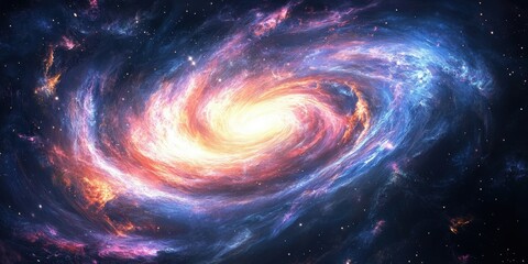 A swirling galaxy in space with vibrant colors.