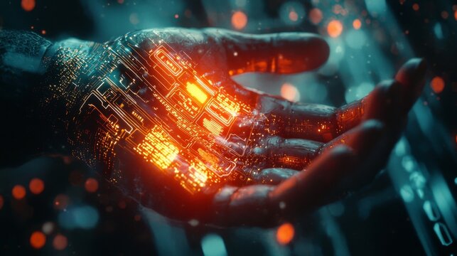 Biochip Implant Concept : A high-tech close-up of a biochip implant being inserted into a person's skin, with holographic data and circuitry glowing, symbolizing future medical technology