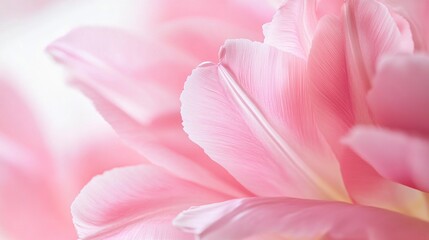 A close-up of delicate pastel pink tulip petals, set against a soft white background. The focus is on the intricate petal shapes and textures.
