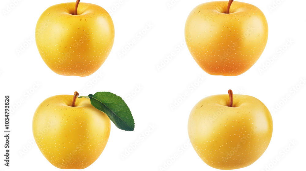 Poster golden apples collection set on a transparent background generative ai