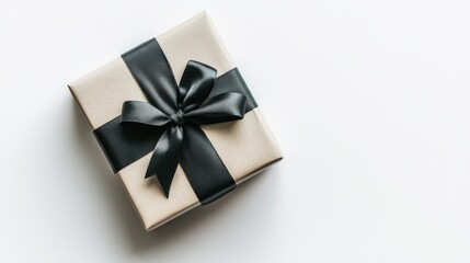 Obraz premium Elegant Gift Box with Black Ribbon on White Background