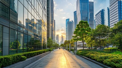 Fototapeta premium A modern business district with high-rise buildings, office towers, and sleek architecture