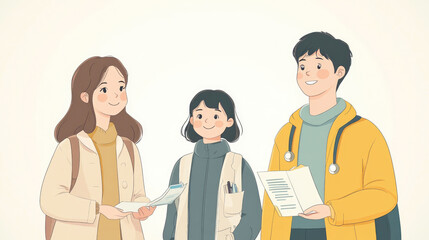 Medical staff and family members talking together