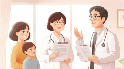 Medical staff and family members talking together