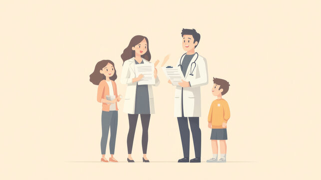 doctors with family, medical checkup, cartoon style clip art preview