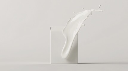2408 6.A realistic 3D illustration featuring a milk box mockup with a swirl of milk encircling it. The smooth, creamy texture of the milk contrasts against the sharp lines of the box, creating an