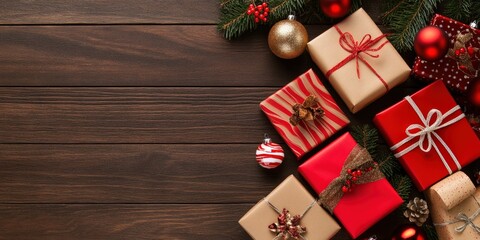 Fototapeta premium Festive Christmas Gifts on Wooden Table