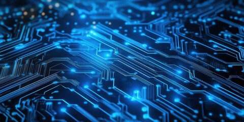 Obraz premium Blue glowing circuit board lines.