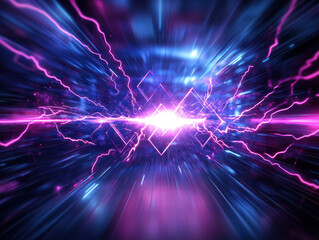 Electrifying purple lightning bolts exploding from abstract glowing diamonds.
