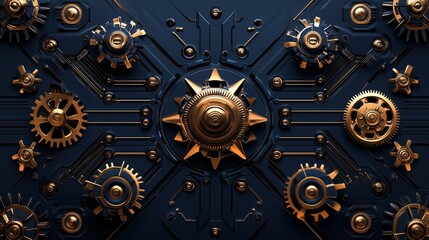 Steampunk Digital Grid with Brass Accents and Intricate Design Background