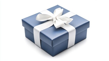 Obraz premium Elegant Blue Gift Box with White Ribbon