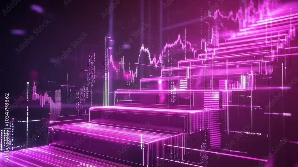 Poster futuristic staircase with dynamic graphs and lights