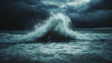 Obraz premium Dark Waves Crashing Under Stormy Sky
