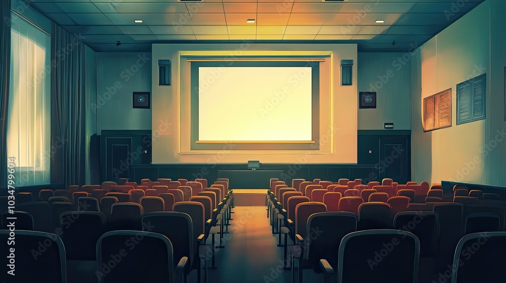 Poster empty auditorium with a large blank screen