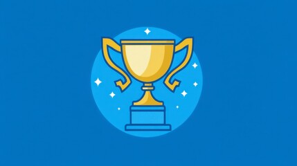 Golden Trophy on Blue Background