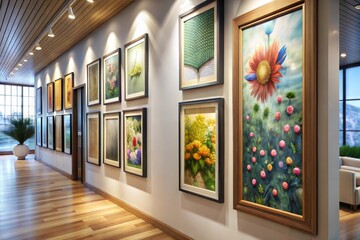 Gallery wall featuring collection of floral paintings