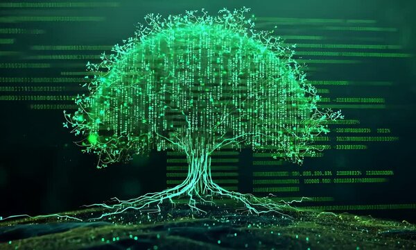 An electrical neon tree of computer programming source code