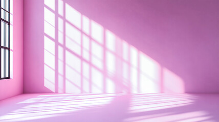 Obraz premium Pink Wall Interior with Window Shadows - Studio Backdrop for Product Presentation and Text Insertion