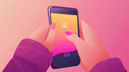Hands Typing PIN on Smartphone in Vibrant Background