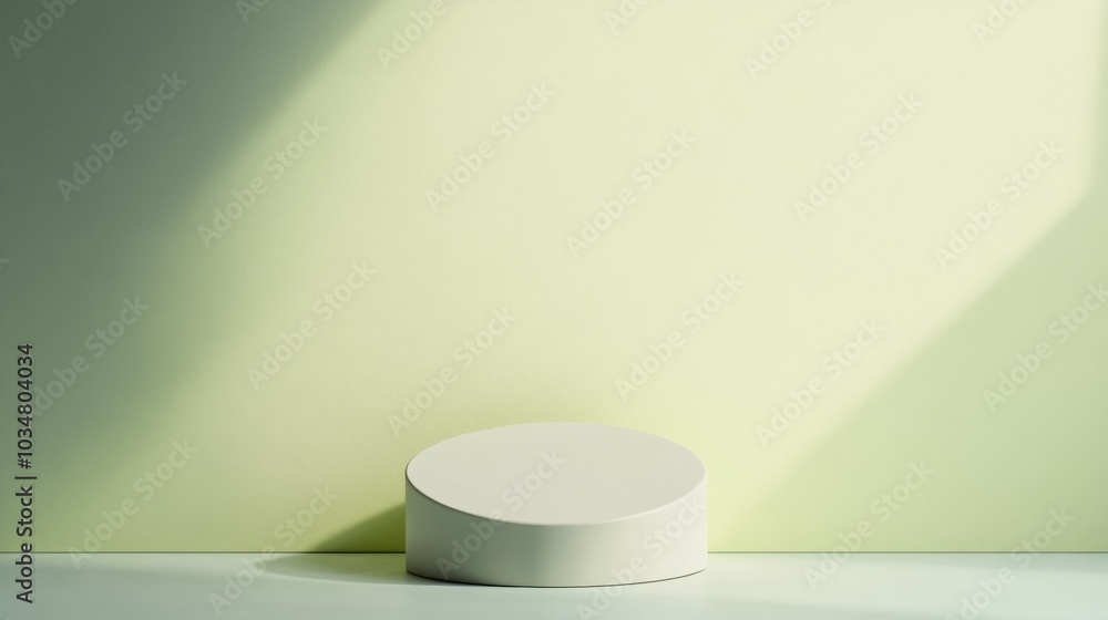Poster minimalist pastel green podium mockup on light green background with subtle shadows and smooth textu