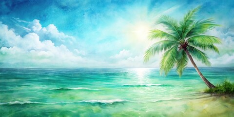 Obraz premium Abstract watercolor background with green sea palm