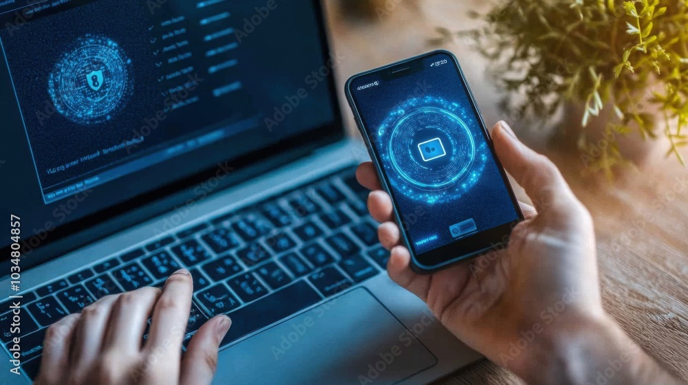 Poster secure typing on laptop with mobile authentication