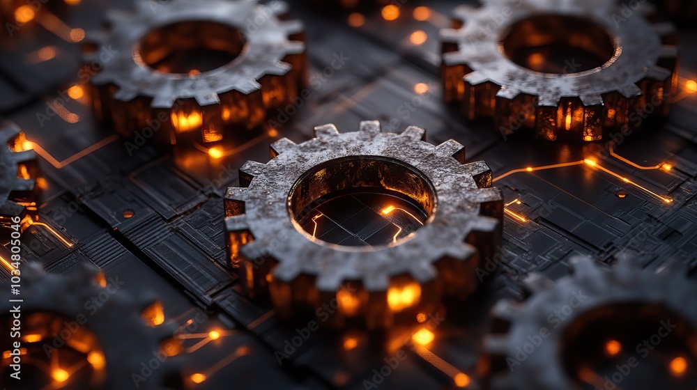 Fototapete rust programming language concept illustrated with rusty interconnected gears symbolizing system efficiency and reliability