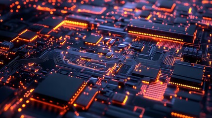 Obraz premium Abstract Electronic Circuitry with Glowing Orange Lines