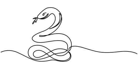 Snake one line continuous. Hand drawn vector art, Snake continuous one line art hand drawing symbol. Poisonous reptile serpent outline, wildlife nature concept, Snake continuous one line art hand draw