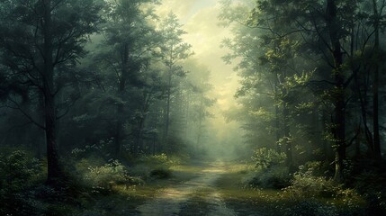 Obraz premium Enchanted Forest Path: A Dreamy Landscape