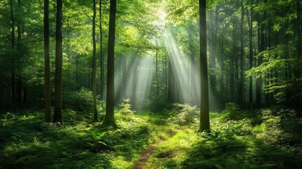 Obraz premium Realistic Vector Painting of Lush Forest Scene