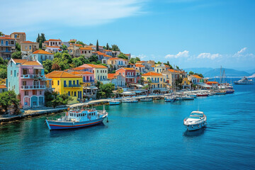 A seaside ancient town with colorful houses built by the sea