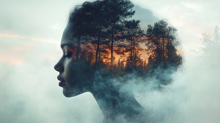 silhouette of woman s head with forest overlay symbolizing the mind and nature in cognitive behavioral therapy cbt