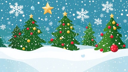 Obraz premium Festive Holiday Scene with Snowy Trees and Decorations