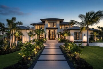 Beautiful modern two-story house large front entrance is This stunning newly built