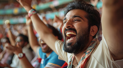 excited audience celebrating and screaming while watching cricket match at stadium