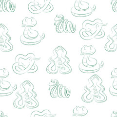 seamless pattern of stylized green contour snakes