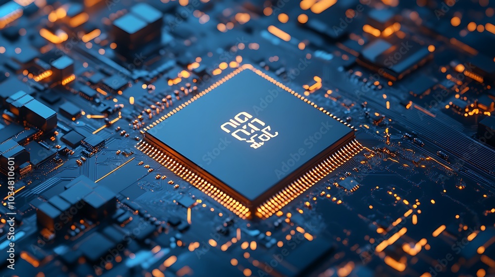 Aufkleber close-up of a microchip on a circuit board