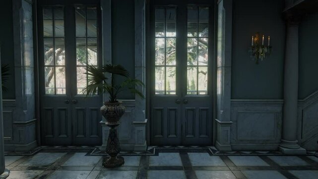3D. USA. New Orleans. Luxury Mansion. Interiors with garden views