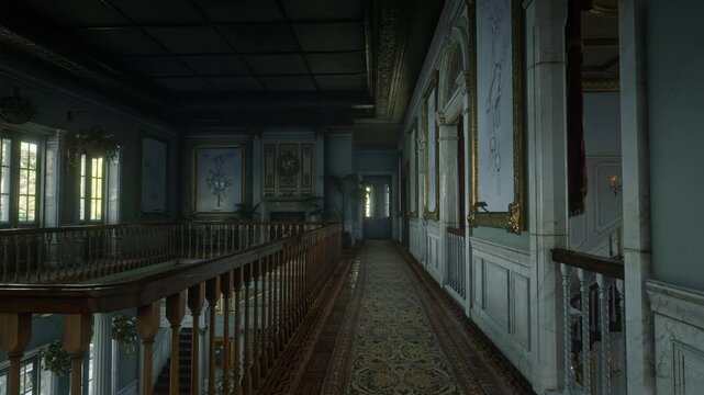 3D. USA. New Orleans. Luxury Mansion. Walking around the upper floor