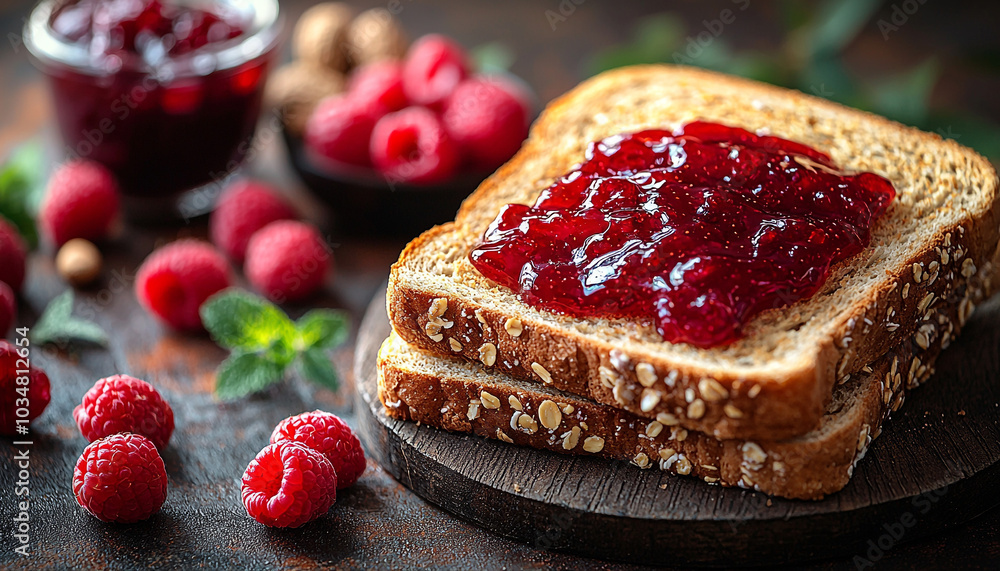 Poster fresh raspberry dessert on rustic wooden table background. generated by ai