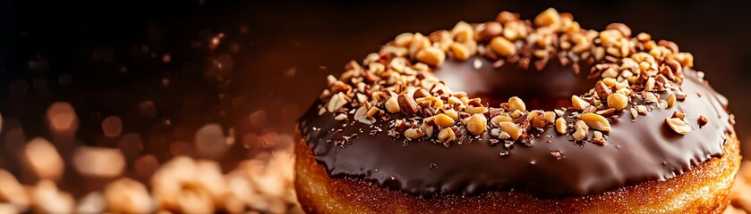Fototapeta premium Delicious chocolate donut topped with nuts, perfect for dessert and sweet cravings.