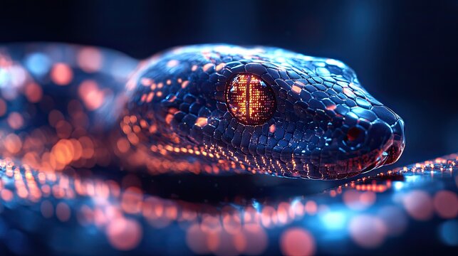 template design of python programming concept with snake and code snippets.image