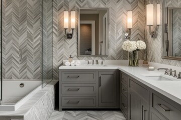 This modern bathroom large double vanity walk-in shower Luxurious home