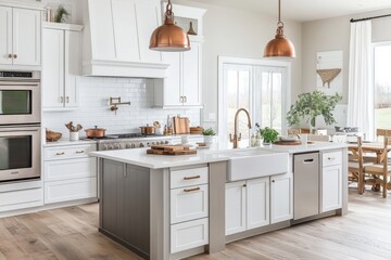 This modern kitchen white cabinets large island center a bright, roomy
